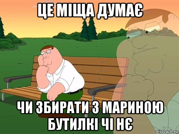 ЦЕ МІЩА ДУМАЄ ЧИ ЗБИРАТИ З МАРИНОЮ БУТИЛКІ ЧІ НЄ, Мем Задумчивый Гриффин