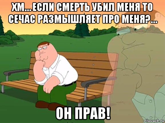 хм… если смерть убил меня то сечас размышляет про меня?… он прав!, Мем Задумчивый Гриффин