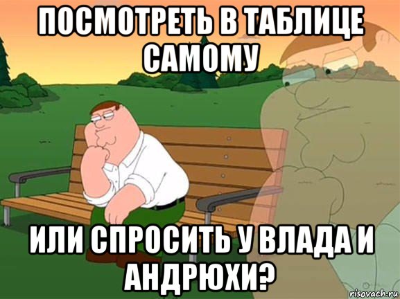 посмотреть в таблице самому или спросить у влада и андрюхи?, Мем Задумчивый Гриффин