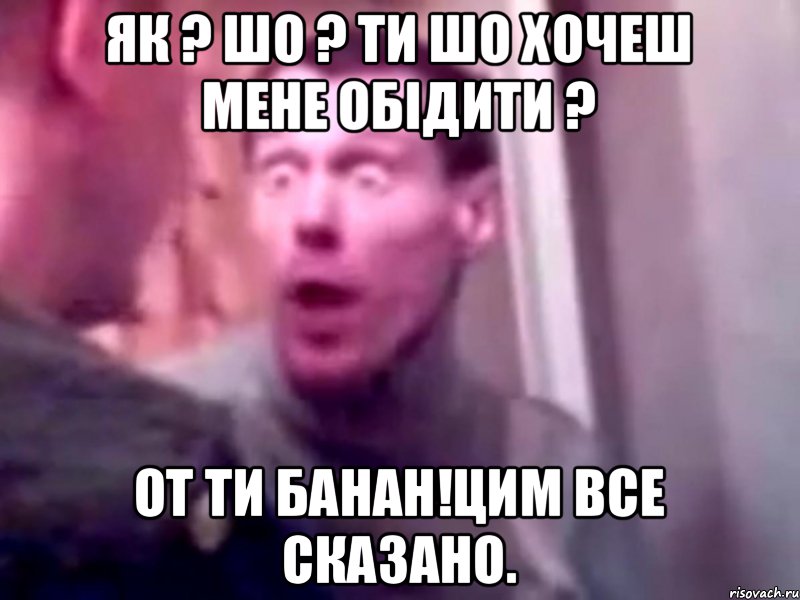 як ? шо ? ти шо хочеш мене обідити ? от ти банан!Цим все сказано., Мем Запили