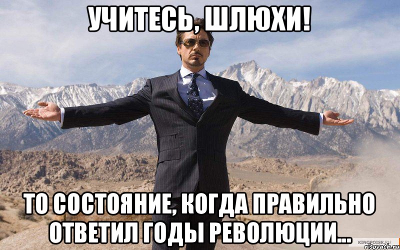 Учитесь, шлюхи! То состояние, когда правильно ответил годы революции..., Мем железный человек