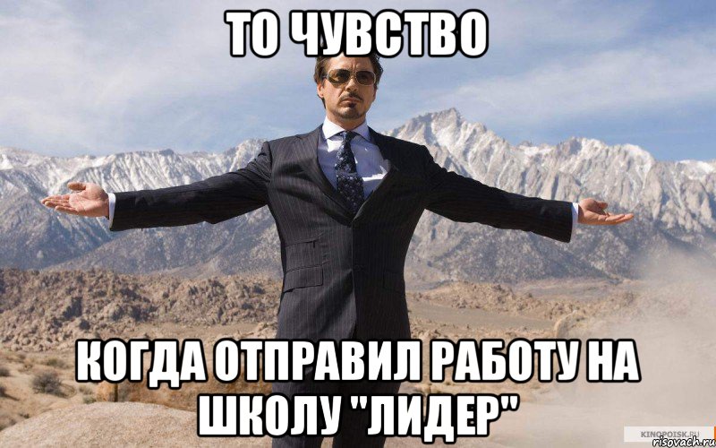 то чувство когда отправил работу на школу "ЛИДЕР", Мем железный человек