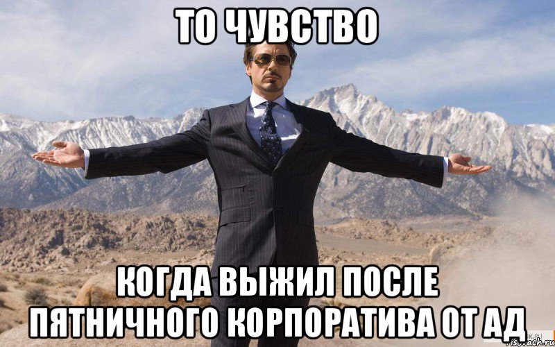 То чувство когда выжил после пятничного корпоратива от АД, Мем железный человек