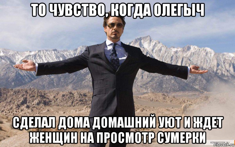 То чувство, когда олегыч сделал дома домашний уют и ждет женщин на просмотр сумерки, Мем железный человек