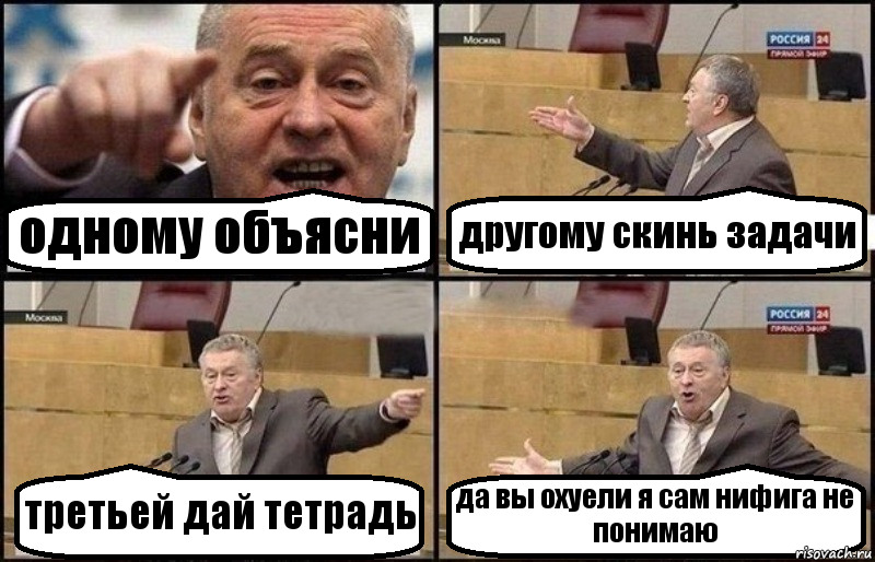 одному объясни другому скинь задачи третьей дай тетрадь да вы охуели я сам нифига не понимаю, Комикс Жириновский