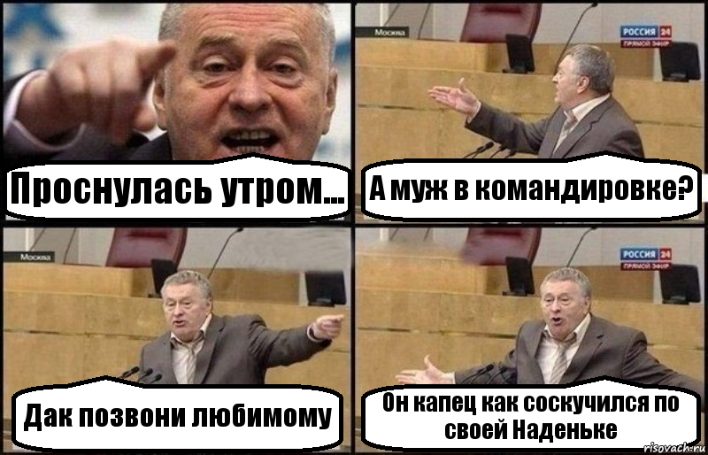 Проснулась утром... А муж в командировке? Дак позвони любимому Он капец как соскучился по своей Наденьке, Комикс Жириновский