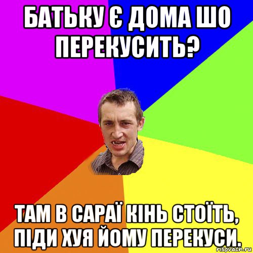 батьку є дома шо перекусить? там в сараї кінь стоїть, піди хуя йому перекуси., Мем Чоткий паца