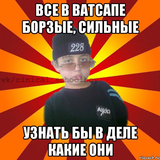 все в ватсапе борзые, сильные узнать бы в деле какие они, Мем  ЦИНИЧНЫЙ ШКОЛЬНИК