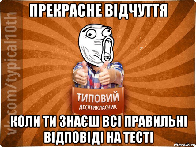 прекрасне відчуття коли ти знаєш всі правильні відповіді на тесті, Мем десятиклассник15