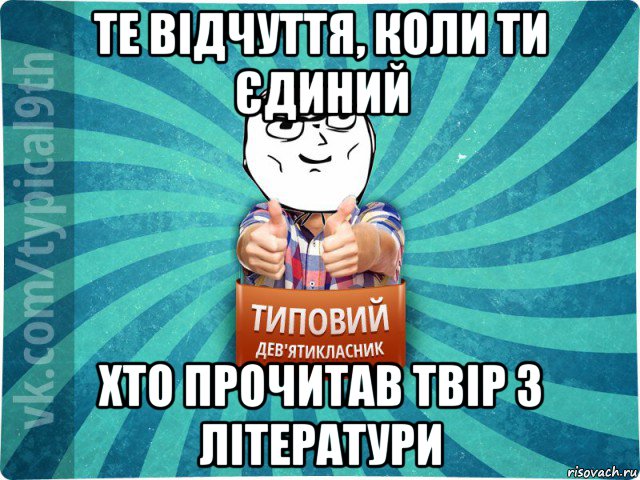 те відчуття, коли ти єдиний хто прочитав твір з літератури, Мем девятиклассник13