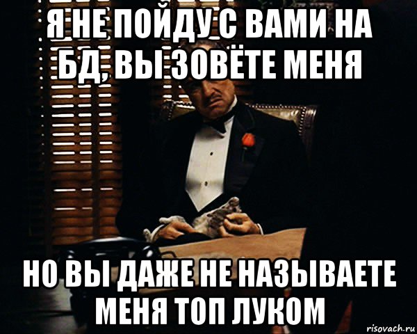 я не пойду с вами на бд, вы зовёте меня но вы даже не называете меня топ луком, Мем Дон Вито Корлеоне