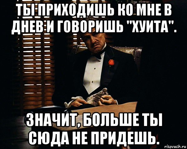 ты приходишь ко мне в днев и говоришь "хуита". значит, больше ты сюда не придешь., Мем Дон Вито Корлеоне