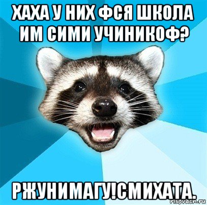 хаха у них фся школа им сими учиникоф? ржунимагу!смихата., Мем Енот-Каламбурист