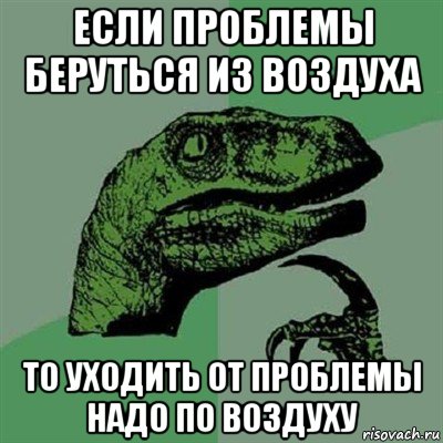 если проблемы беруться из воздуха то уходить от проблемы надо по воздуху, Мем Филосораптор