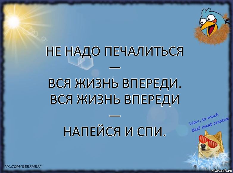 Не надо печалиться —
Вся жизнь впереди.
Вся жизнь впереди —
Напейся и спи., Комикс ФОН