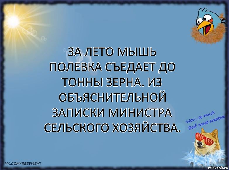 За лето мышь полевка съедает до тонны зерна. Из объяснительной записки Министра сельского хозяйства., Комикс ФОН