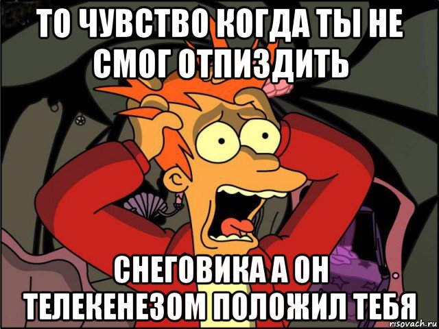 то чувство когда ты не смог отпиздить снеговика а он телекенезом положил тебя, Мем Фрай в панике