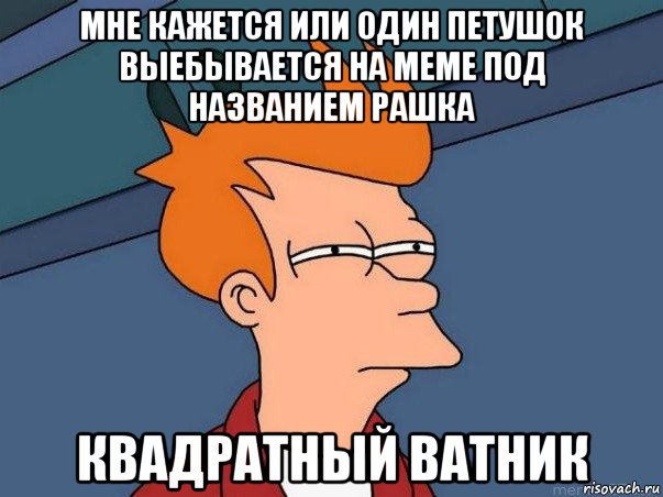 мне кажется или один петушок выебывается на меме под названием рашка квадратный ватник, Мем  Фрай (мне кажется или)