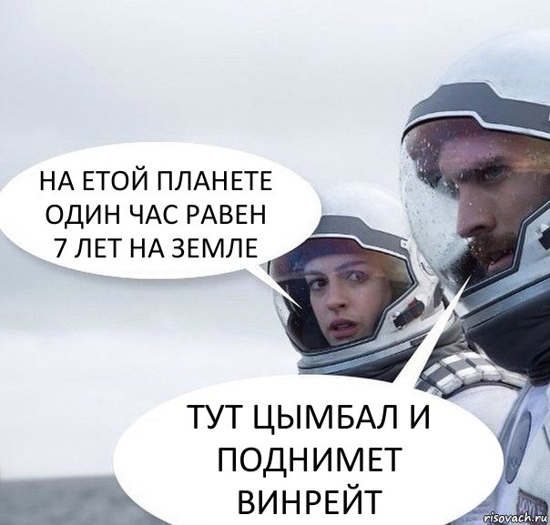 НА ЕТОЙ ПЛАНЕТЕ ОДИН ЧАС РАВЕН 7 ЛЕТ НА ЗЕМЛЕ ТУТ ЦЫМБАЛ И ПОДНИМЕТ ВИНРЕЙТ, Комикс Интерстеллар