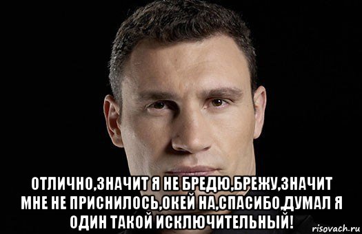  отлично,значит я не бредю,брежу,значит мне не приснилось,окей на,спасибо,думал я один такой исключительный!, Мем Кличко