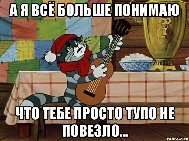 а я всё больше понимаю что тебе просто тупо не повезло..., Мем Кот Матроскин с гитарой