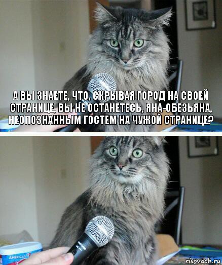 А вы знаете, что, скрывая город на своей странице, Вы не останетесь, Яна-обезьяна, неопознанным гостем на чужой странице? , Комикс  кот с микрофоном