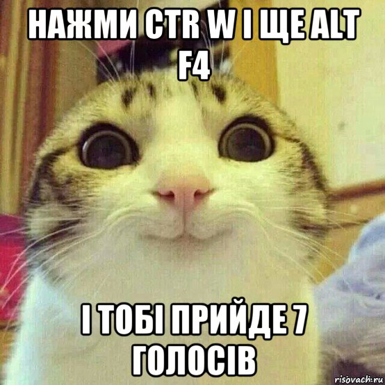 нажми ctr w i ще аlt f4 i тобi прийде 7 голосiв, Мем       Котяка-улыбака