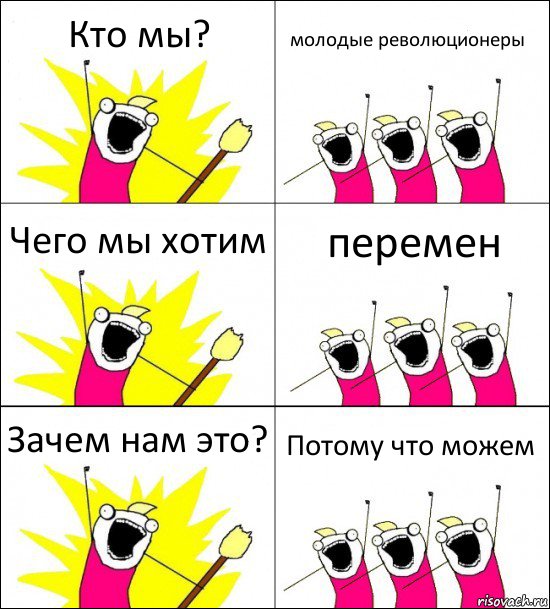 Кто мы? молодые революционеры Чего мы хотим перемен Зачем нам это? Потому что можем