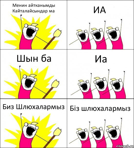 Менин айтканымды Кайталайсындар ма ИА Шын ба Иа Биз Шлюхалармыз Біз шлюхалармыз