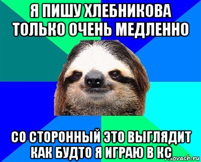 я пишу хлебникова только очень медленно со сторонный это выглядит как будто я играю в кс, Мем Ленивец