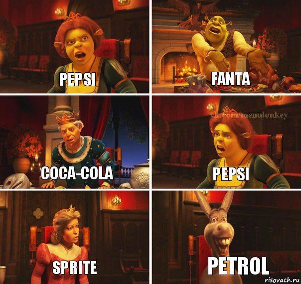 pepsi fanta coca-cola pepsi sprite petrol, Комикс  Шрек Фиона Гарольд Осел