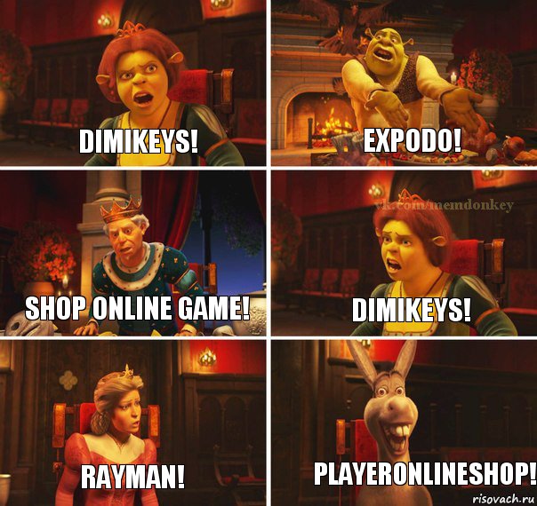 Dimikeys! Expodo! Shop Online Game! Dimikeys! Rayman! playeronlineshop!, Комикс  Шрек Фиона Гарольд Осел