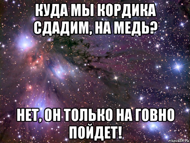 куда мы кордика сдадим, на медь? нет, он только на говно пойдет!, Мем Космос