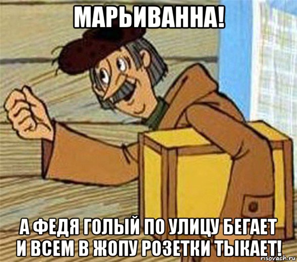 марьиванна! а федя голый по улицу бегает и всем в жопу розетки тыкает!, Мем Почтальон Печкин