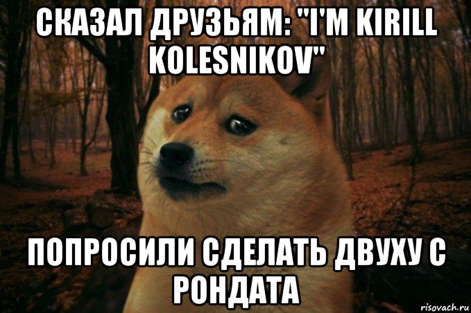 сказал друзьям: "i'm kirill kolesnikov" попросили сделать двуху с рондата, Мем SAD DOGE