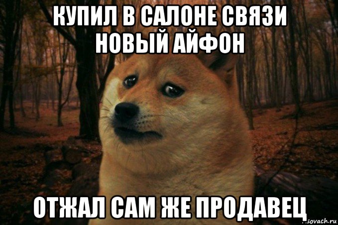 купил в салоне связи новый айфон отжал сам же продавец, Мем SAD DOGE