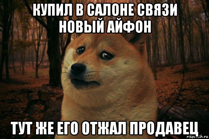 купил в салоне связи новый айфон тут же его отжал продавец, Мем SAD DOGE