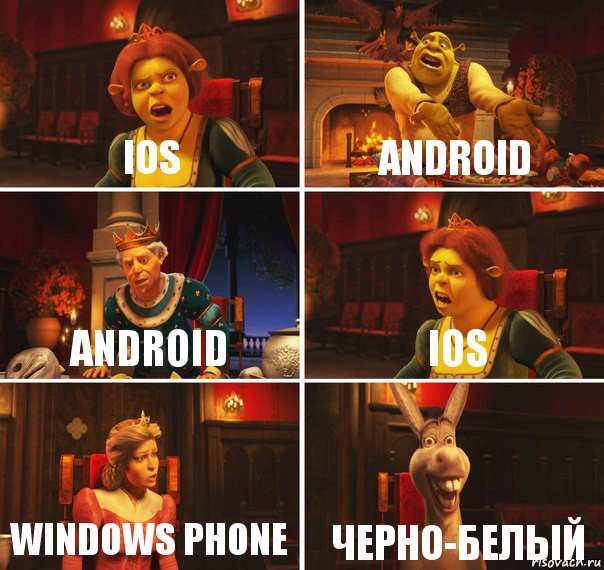 Ios Android Android ios windows phone Черно-белый, Комикс  Шрек Фиона Гарольд Осел