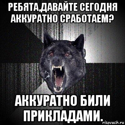 ребята,давайте сегодня аккуратно сработаем? аккуратно били прикладами., Мем Сумасшедший волк