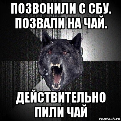 позвонили с сбу. позвали на чай. действительно пили чай, Мем Сумасшедший волк