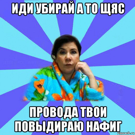 иди убирай а то щяс провода твои повыдираю нафиг, Мем типичная мама