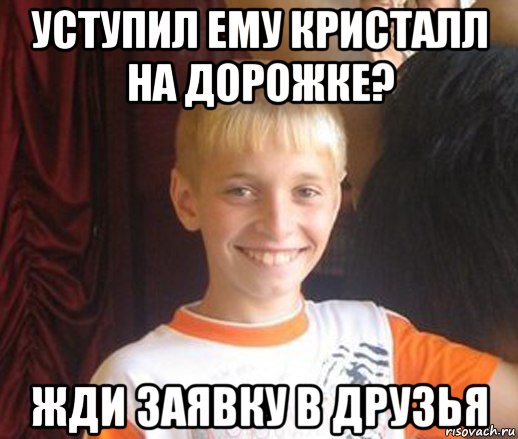 уступил ему кристалл на дорожке? жди заявку в друзья, Мем Типичный школьник