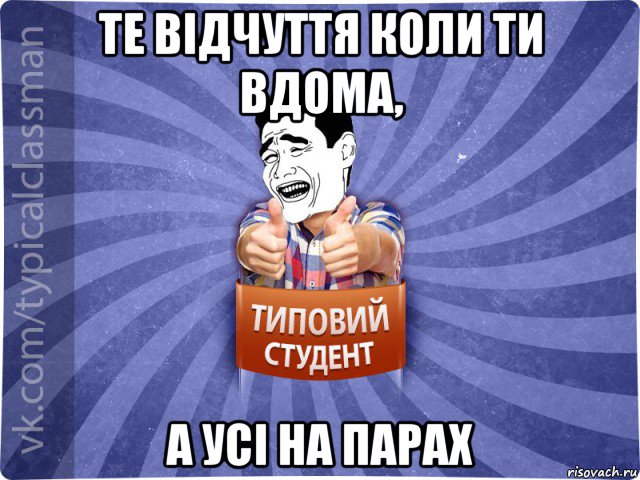 те відчуття коли ти вдома, а усі на парах, Мем Типовий студент