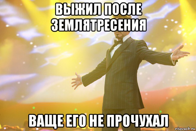 выжил после землятресения ваще его не прочухал, Мем Тони Старк (Роберт Дауни младший)