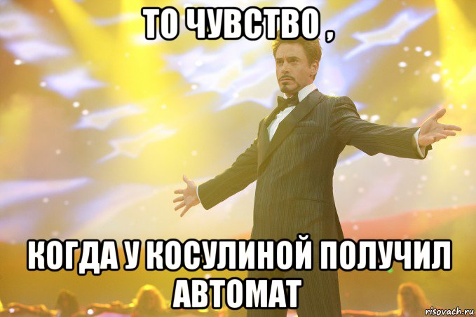 то чувство , когда у косулиной получил автомат, Мем Тони Старк (Роберт Дауни младший)