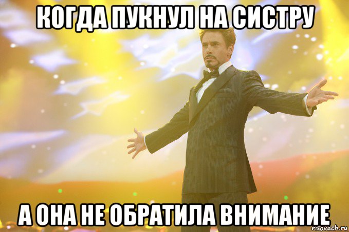 когда пукнул на систру а она не обратила внимание, Мем Тони Старк (Роберт Дауни младший)