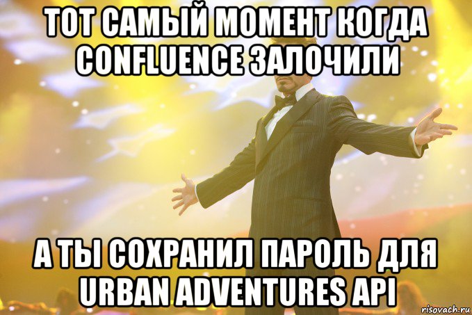 тот самый момент когда confluence залочили а ты сохранил пароль для urban adventures api, Мем Тони Старк (Роберт Дауни младший)