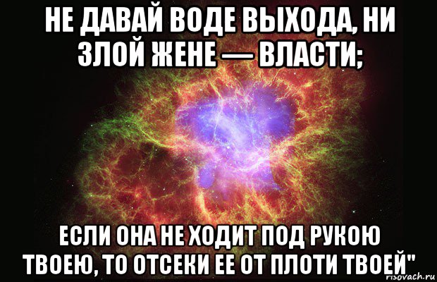 не давай воде выхода, ни злой жене — власти; если она не ходит под рукою твоею, то отсеки ее от плоти твоей", Мем Туманность