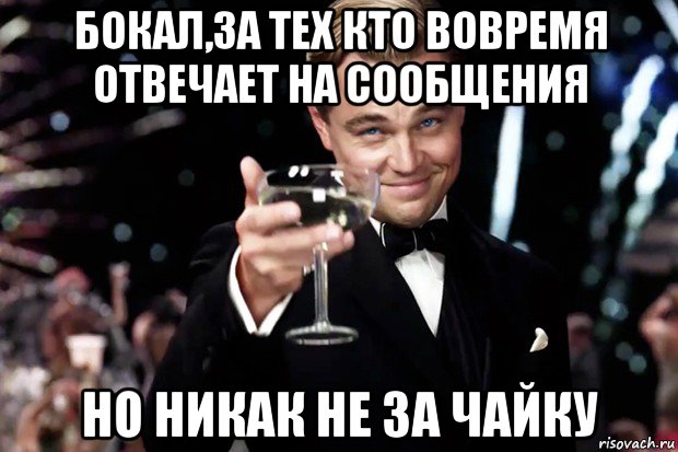 бокал,за тех кто вовремя отвечает на сообщения но никак не за чайку, Мем Великий Гэтсби (бокал за тех)