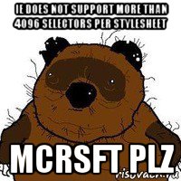 ie does not support more than 4096 selectors per stylesheet mcrsft plz